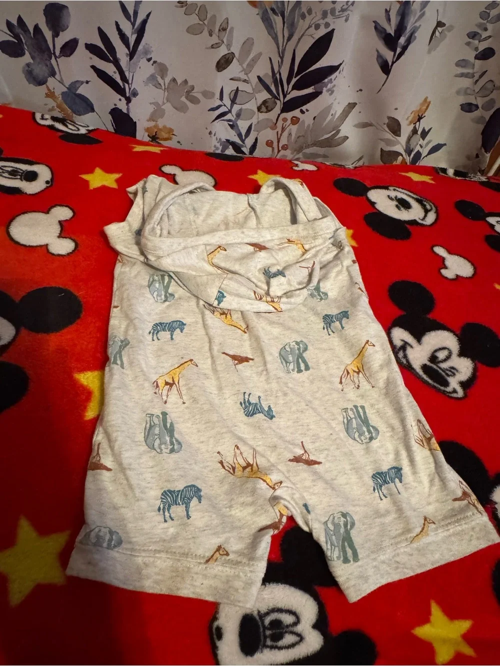 Carter's Cream Sleeveless Animal Print One-Piece with Blue & Yellow Accents C5